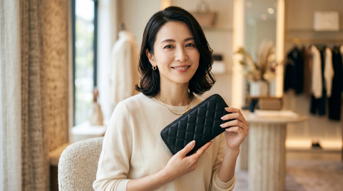 シャネルの財布を持つ女